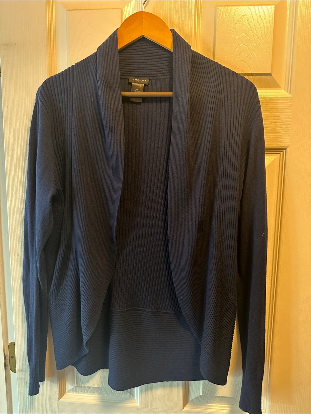 Ann Taylor Navy Ribbed Open-Front Cardigan